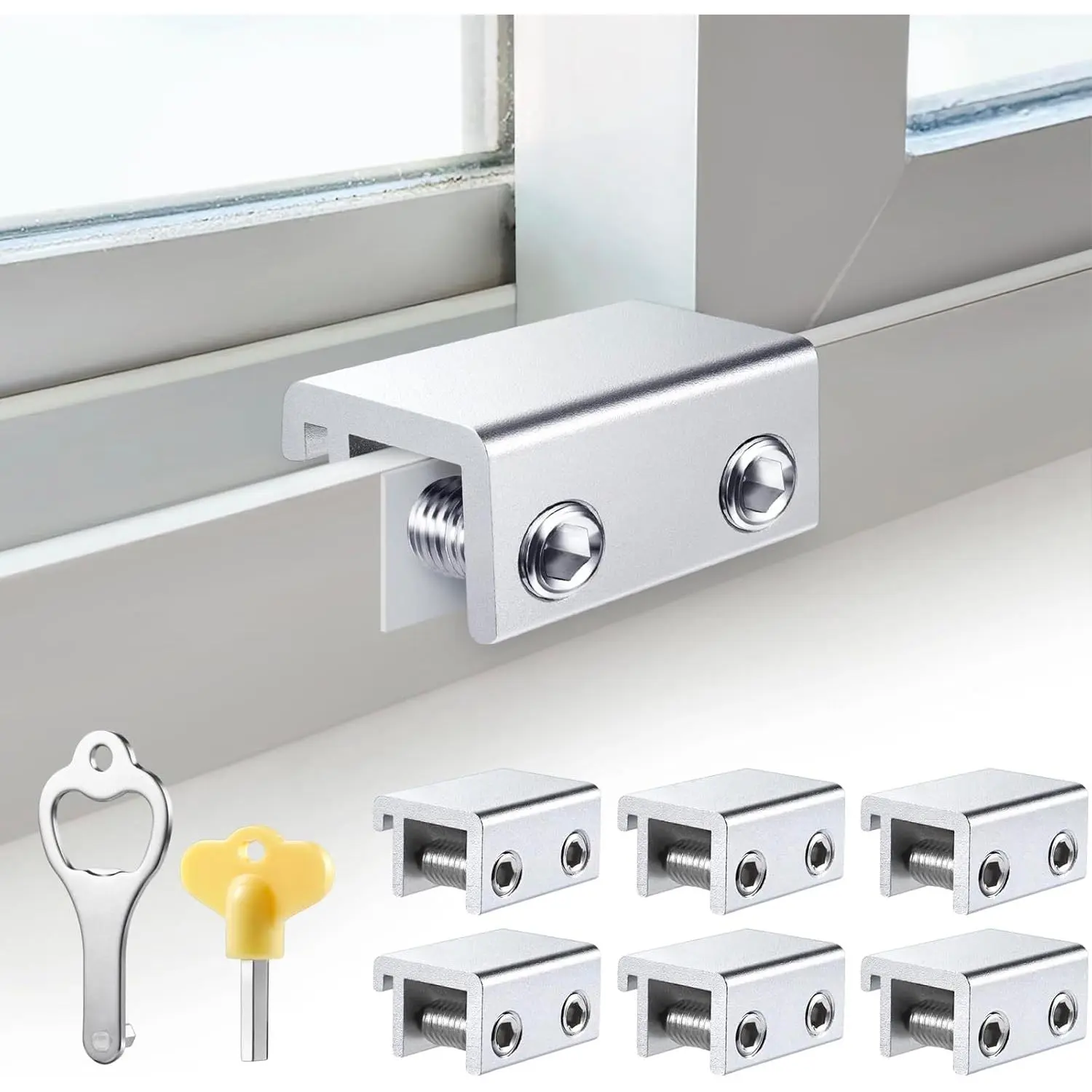 Window Locks Security, Aluminum Window Stopper (6 Sets) |   Window Locks for Up and Down Windows & Horizontal Windows, Sturdy Sliding Window Locks Protect Your Family and Pets