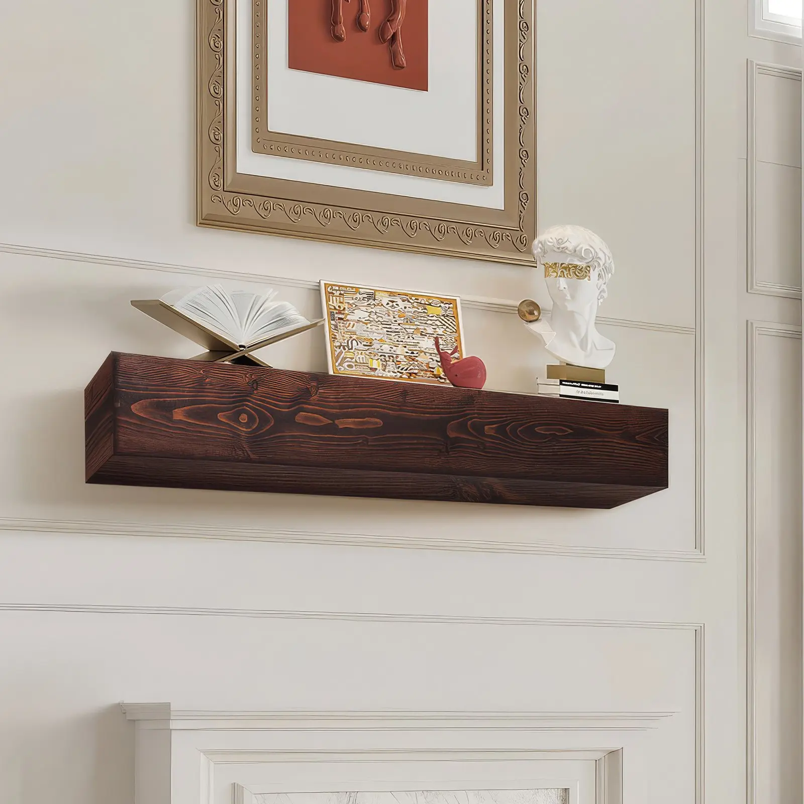 【DealsForYouDays】VEVOR Fireplace Mantel, 60" x 8" x 6", 50 lbs Weight Capacity, Natural Wood Mantel for Over Fireplace, Wall Mounted Floating Farmhouse Shelf, Handcrafted Fireplace Mantel for Wall Decor, Rustic Brown