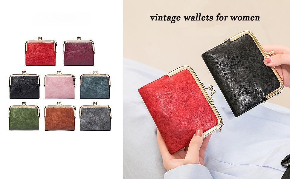 Women's Vintage Leather Wallet with Kiss Lock, Small Compact RFID Blocking Bifold Coin Purse, Ladies Money Organizer with Zipper Pocket for Cash and Cards Women's Vintage Leather Wallet with Kiss Lock, Small Compact RFID Blocking Bifold Coin Purse, Ladies Money Organizer with Zipper Pocket for Cash and Cards