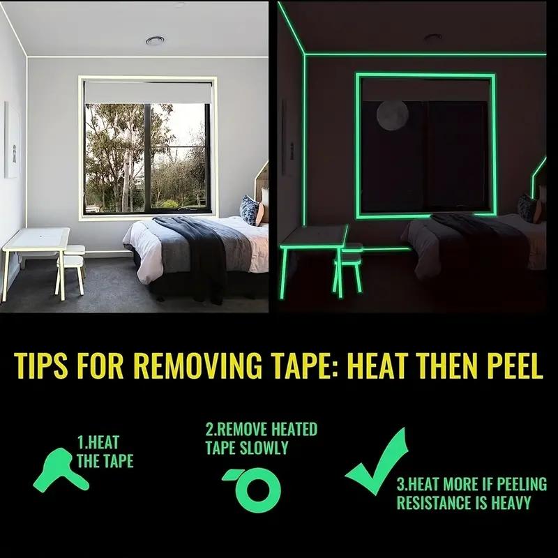 Glow in The Dark Warning Self Adhesive Tape, 1 Roll Outdoor Decoration Fluorescent Non-slip Tape, Luminous Sticker for Stairs, Floors, Stages, Room Decor