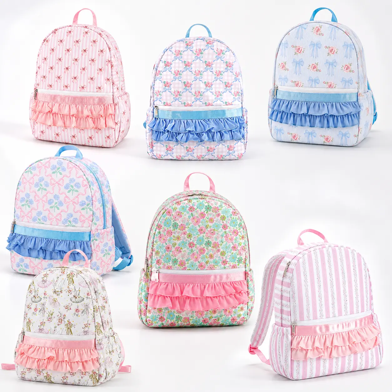 Cute Floral Print Backpack for Girls Waterproof Polyester School Bag Large Capacity Casual Daypack Vintage Style Zipper Closure Japanese Korean Aesthetic Niche Design Everyday Essential