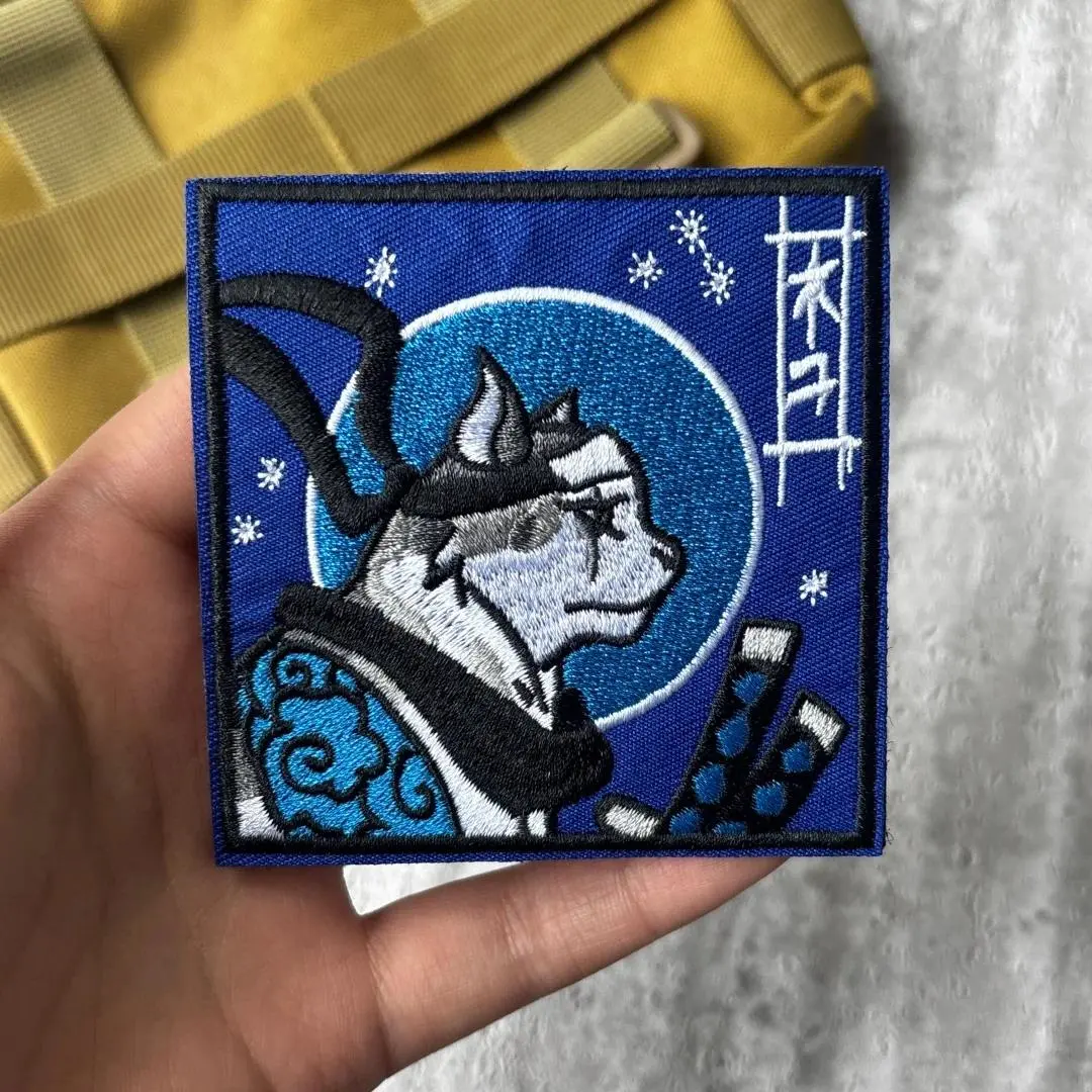 Samurai Ninja Cat Embroidery Patch Tactical Morale Badge Hook Loop Army Emblem for Airsoft Backpack Jacket Applique