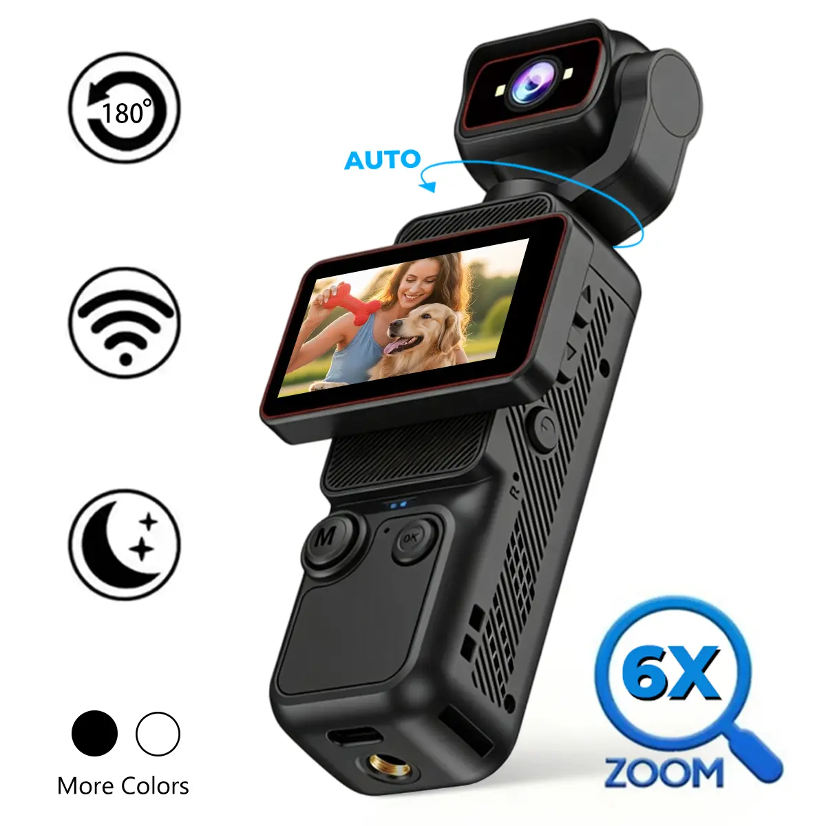 Pocket Vlog WiFi Camera,Portable Camera with Manual Rotating screen and Auto Rotating Lens,HD Handheld Camera,Video Camcorder,Portable Camera with TF Memory Card,Summer Gifts