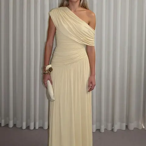 【Biack Friday】Women's One Shoulder Dress, Elegant Solid Color Dress for Party Club Dating Wear, Ladies Summer Clothes