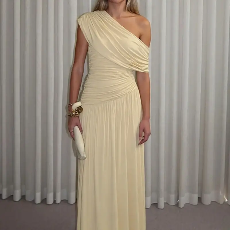 【Biack Friday】Women's One Shoulder Dress, Elegant Solid Color Dress for Party Club Dating Wear, Ladies Summer Clothes