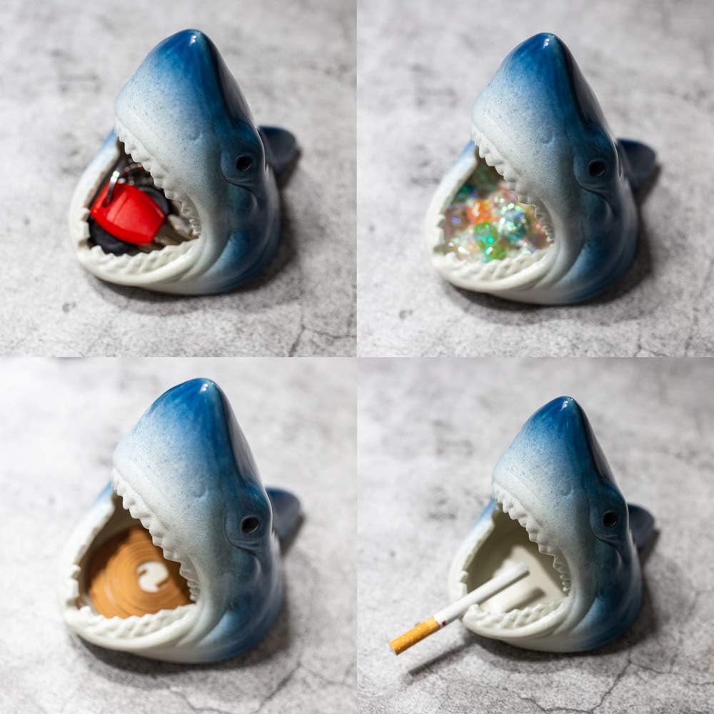 Shark-Shaped Ceramic Cigar Ashtray – Windproof Large Outdoor Ash Tray for Home or Office Decor