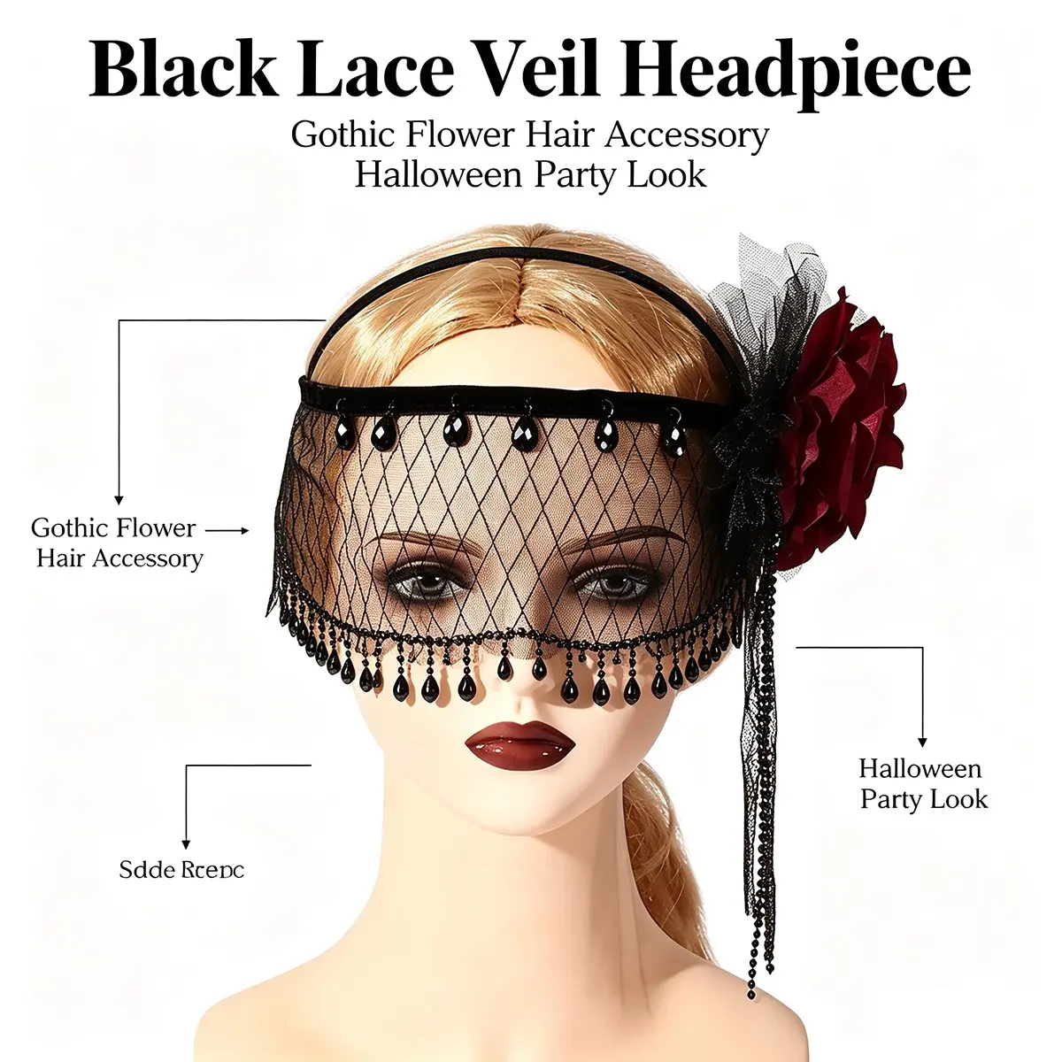 Vintage Lace Veil Mask, Gothic Floral Face Decor, Adjustable Party Eye Mask, Halloween, Masquerade, Role Play, Wedding Photo, Dinner Party