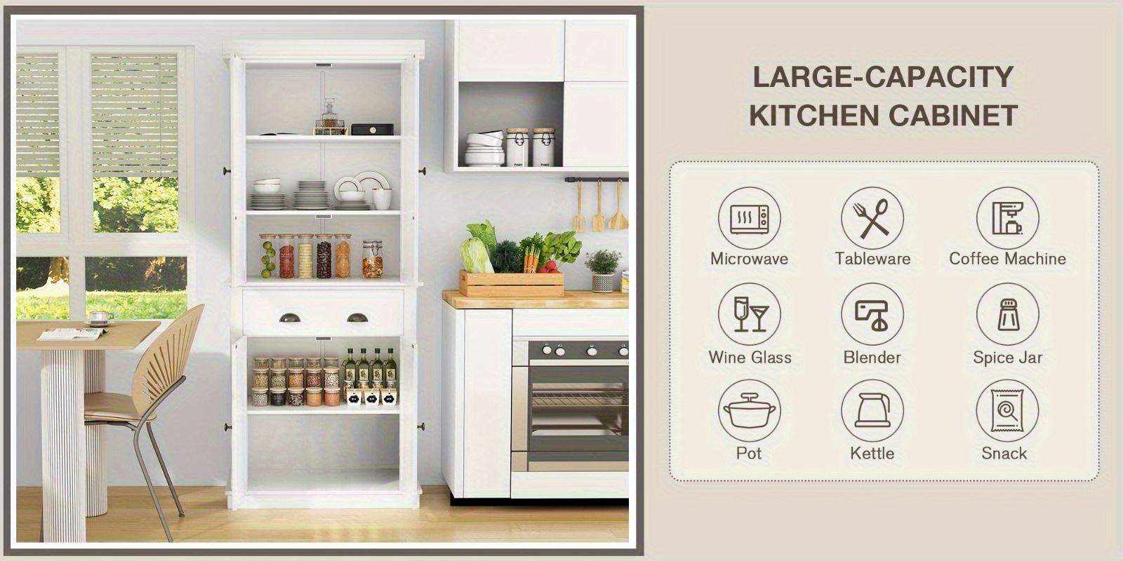 Modern Freestanding Pantry Cabinet with Wide Shelves & Enclosed Doors, Tall Storage Cupboard for Kitchenware, Snacks & Household Items