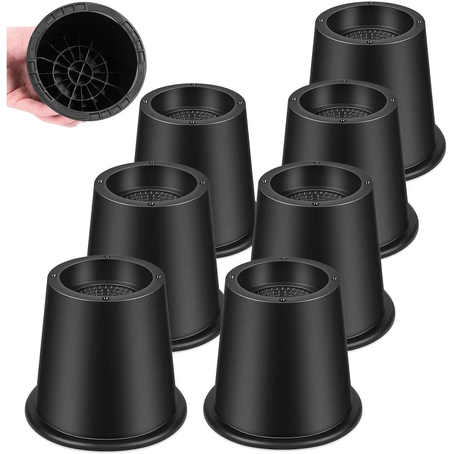 4 Inch Heavy Duty Bed Risers, Round Furniture Risers for Beds, Couches, Tables, and Desks (Black,8 Pack)