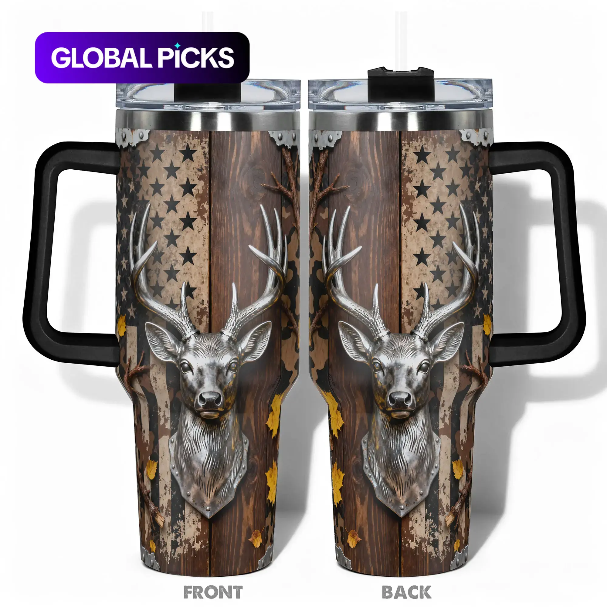 1pc Stainless Steel Cup 40oz/30oz Water Bottle, Stainless Steel Tumbler, Funny Dad Tumbler, Insulated Tumbler, Insulated Drinkware, Silver Deer Camo Double-layer insulation Leakproof Large Capacity, Gym, Hiking, Travel Ideal Birthday Christmas Gift