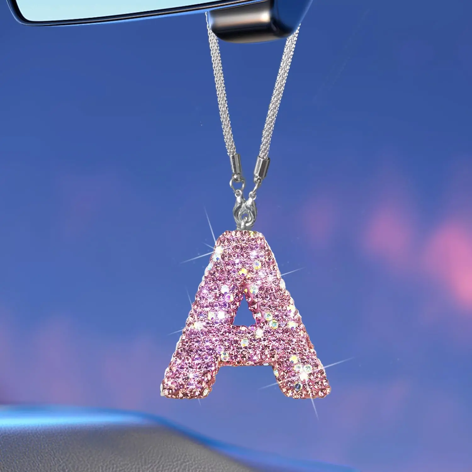Customizable Rainbow Colors Car Rearview Mirror Decoration, Women's Bling Rhinestone Letter A Charm Pendant, Lucky Girly Gift
