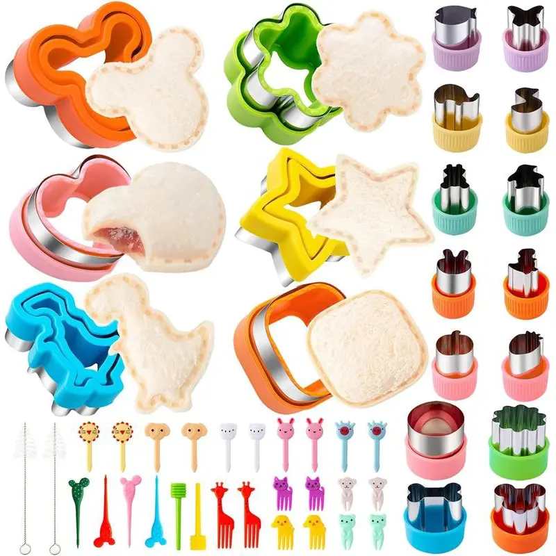48 Pcs Sandwich Cutter and Sealer Set Bread Sandwich Cutter Pancake Maker Heart Square Dinosaur Start Shaper Cookie Cutter Fruit Stainless Steel