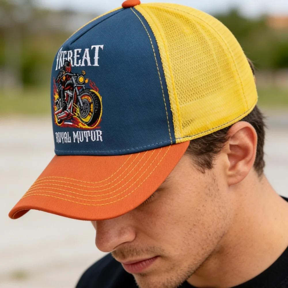 Hot Sale Motorcycle Embroidered Trucker Hat Flame Biker Patch Baseball Cap For Man Woman Breathable Streetwear Summer Mesh Caps