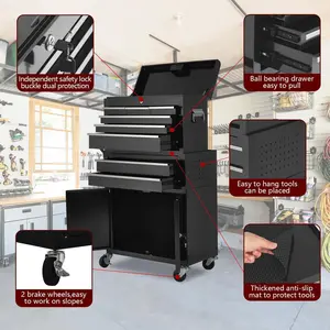 Garvee 8-Drawer Rolling Tool Chest & Cabinet - Heavy Duty Steel, Lockable, Detachable Top, Sliding Drawers, Portable Toolbox with Wheels & Door - Garage, Workshop, Home Repair