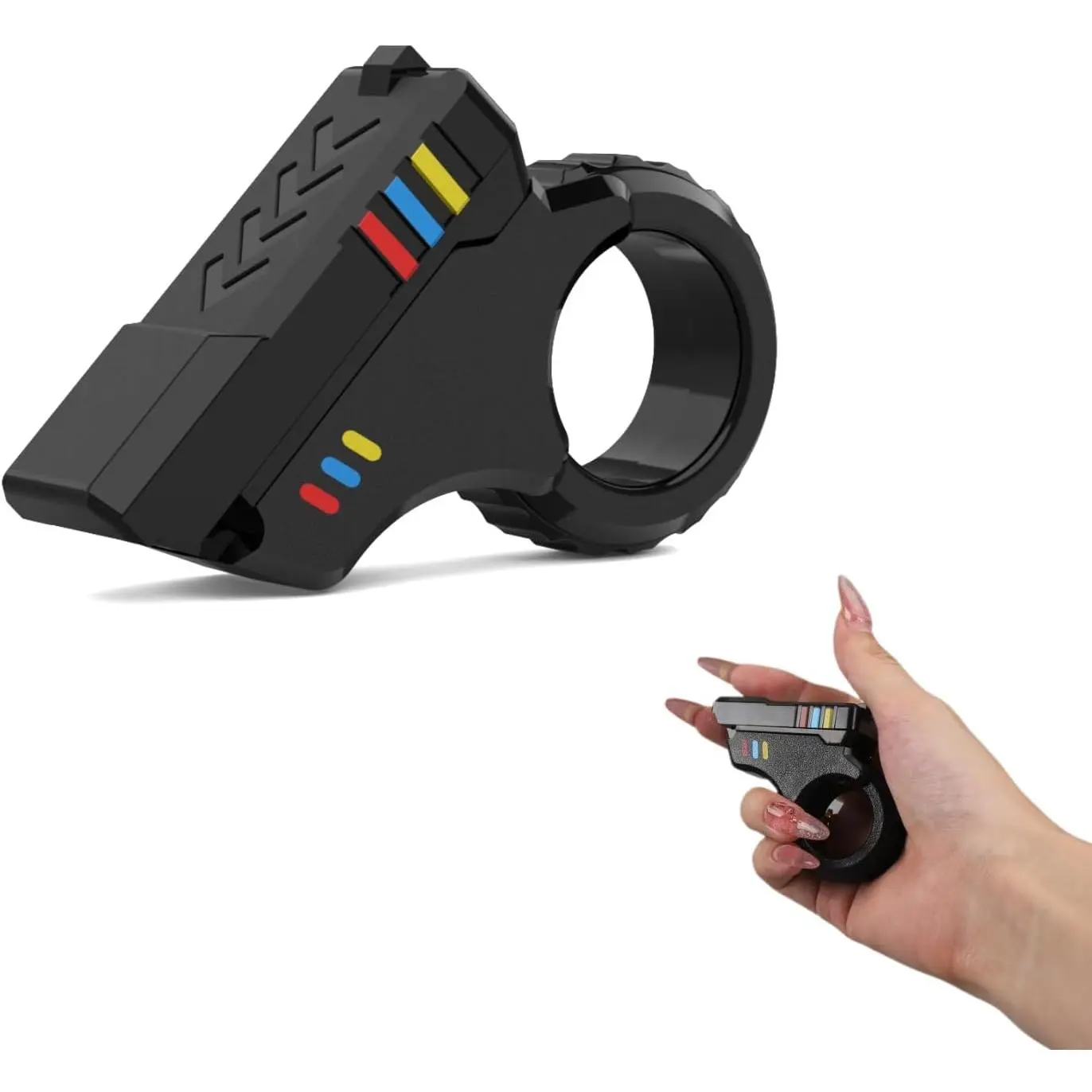 Fidget Gun Fidget Toy Gun Fidget Slider, Enhanced Feel Stress Relief Relax EDC Gyro Finger Toy Fidget Ring Fingertip Textured Spinner Flip ASMR ADHD 3+ (Black Sliver) (Pure Black)