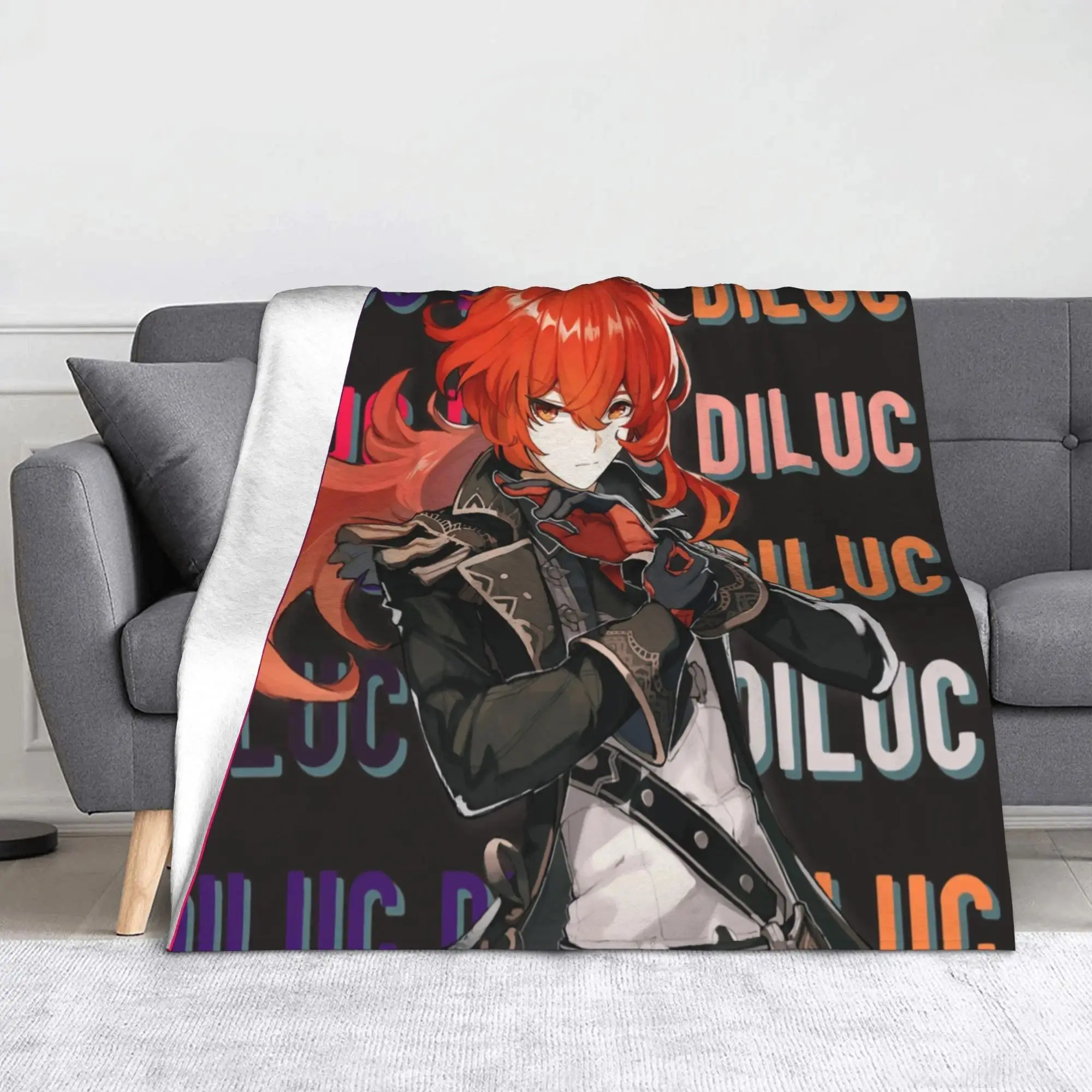 Diluc Genshin Impact Flannel Blanket Soft Warm Throw for Gaming Setup, Bedroom, Sofa and Anime Fans