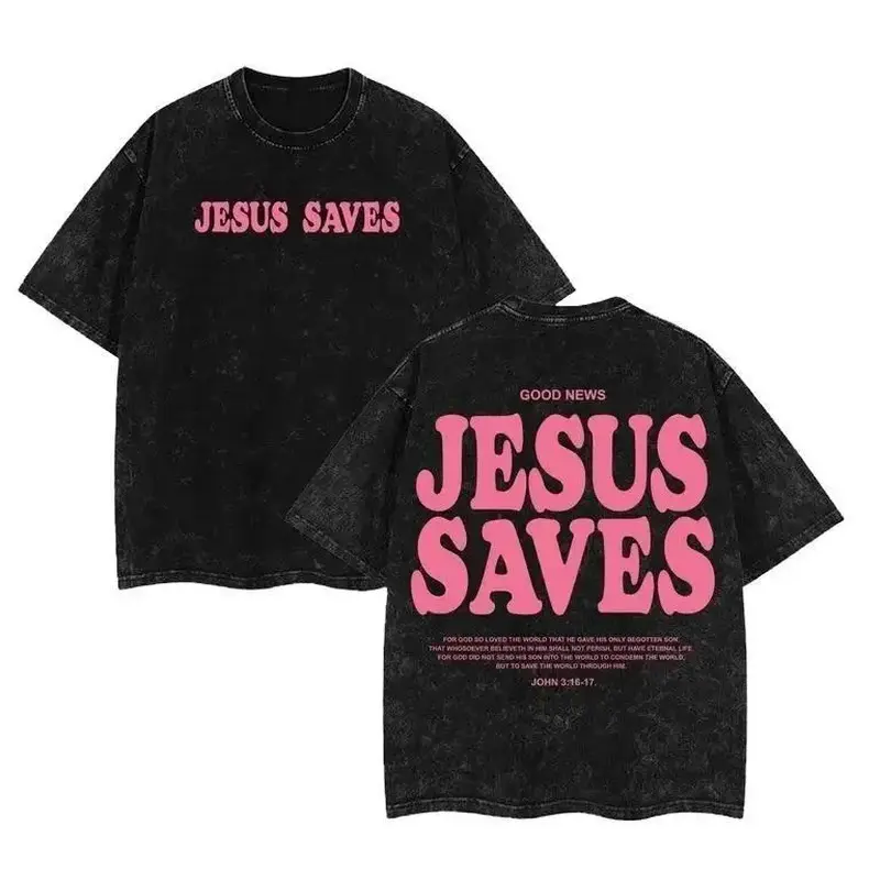 Printed 100% Cotton Unisex Jesus Saves Unisex Washed T-Shirt, Jesus Tee, Jesus Tshirt , Christian Apparel Streetwear Menswear Oversized Top Men and Women Menswear Tops , Gym Pump Cover Graphic Men's Regular Fit washed pure cotton