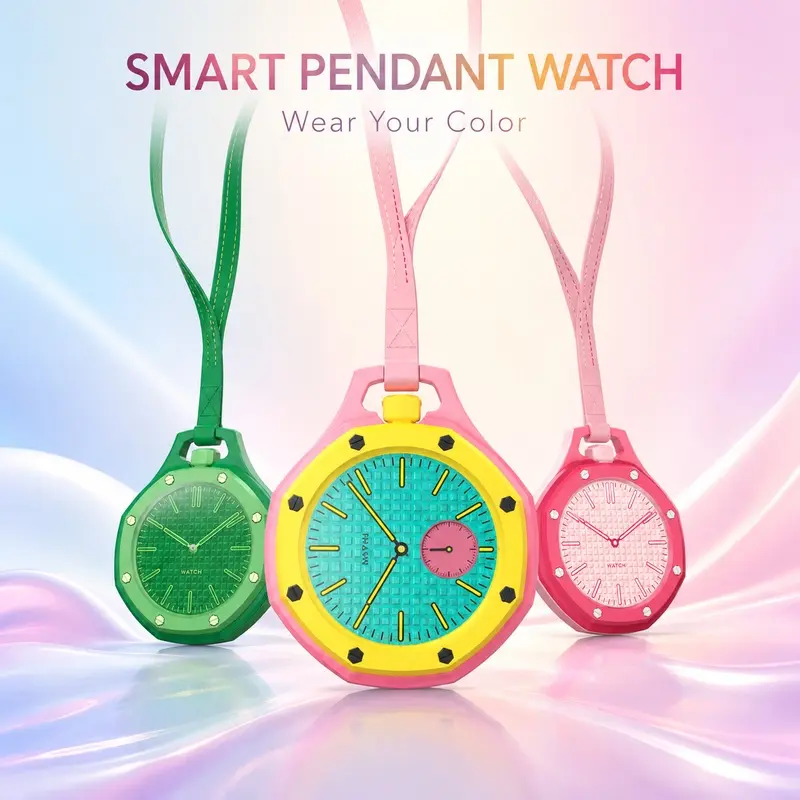 Colorful AI Smart Pendant Watch, 1.3" HD Display, Voice Assistant, NFC Access, Magnetic Charging, Rechargeable Smartwatch, 8-Color Lanyard Wearable