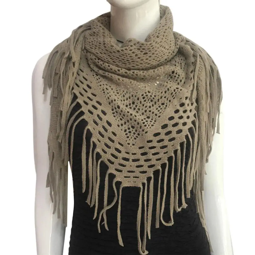 Bib Triangle Scarves Shawl Windproof Thickening Thermal Neck Warmer With Tassels Snap Fastener Snood Cowl Tube Women Lady Girl