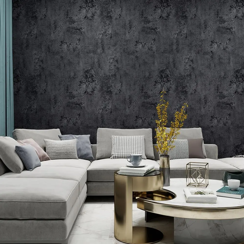 Dark Grey Cement Texture Peel and Stick Wallpaper, Waterproof Self-Adhesive Contact Paper with Grid Backing, Easy Cut Removable Decor for Bedroom, Living Room, Bathroom, Kitchen & Furniture Makeover