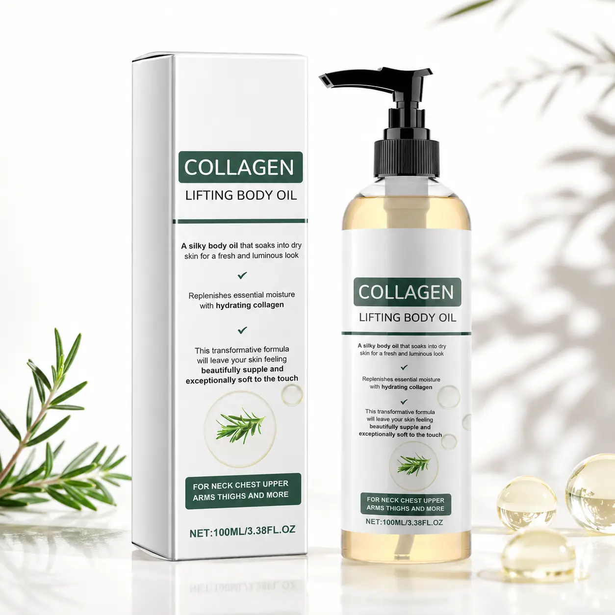 OceAura Collagen Lifting Body Oil, Silky Quick Absorb Hydrating Body Serum Oil, Deep Moisturizing Soften Skin Firming Care Oil, Suitable for Neck, Chest, Arms & Thighs, Daily Body Skin Care for Dry Dull Skin Women