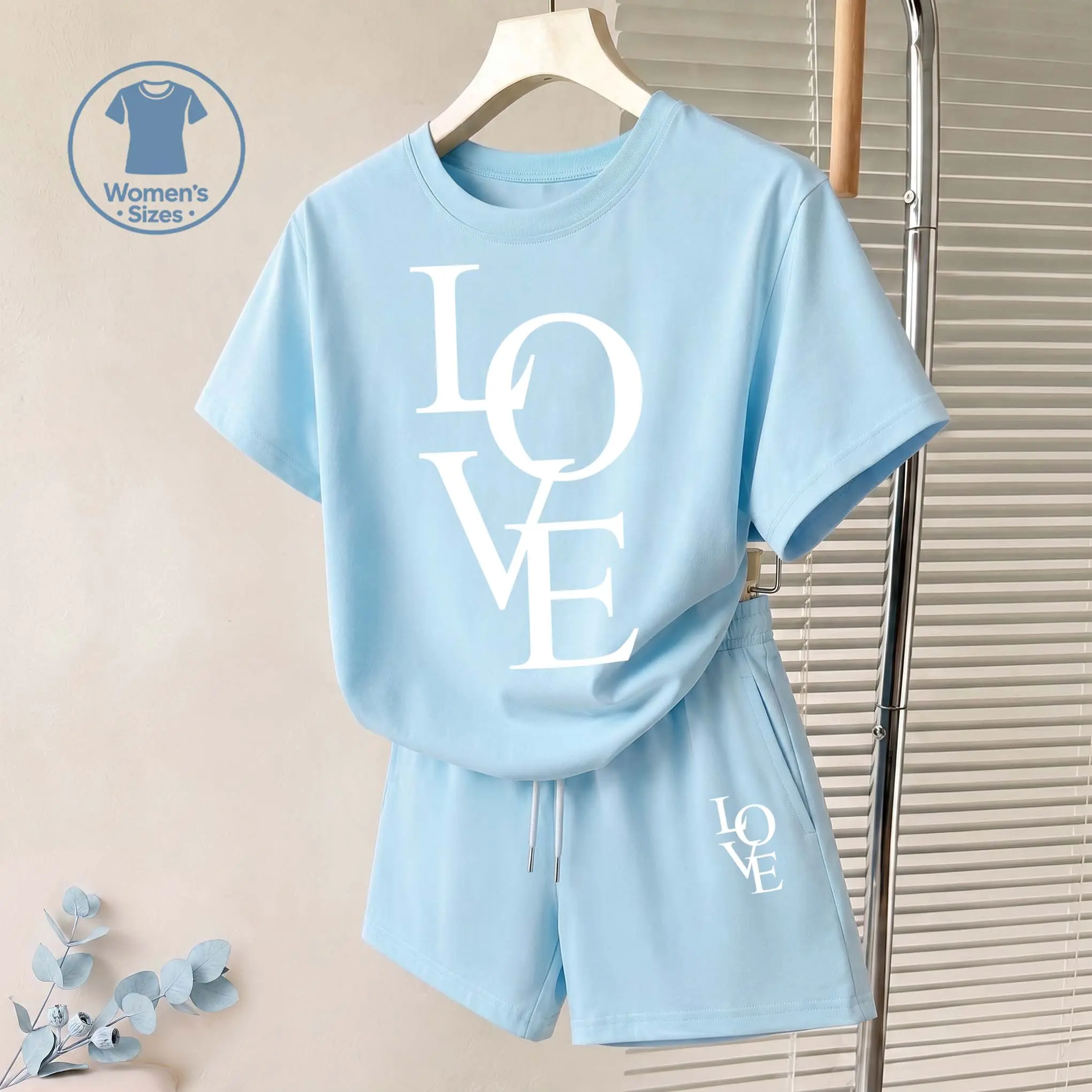 Women’S Casual Two Piece Set With Love Athletics Graphic Print, Soft Breathable Fabric, Relaxed Fit T-Shirt And Shorts, Perfect For Travel, Cruise, Beach, Shopping And Daily Summer Wear