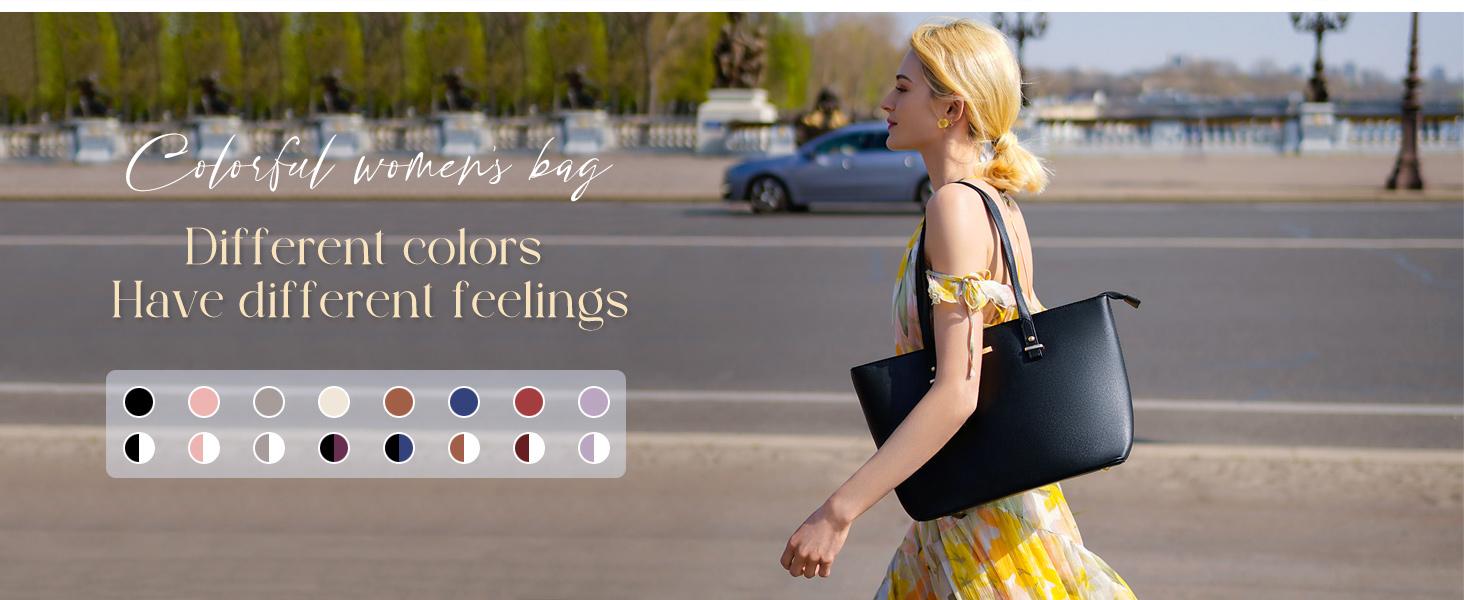 Women Fashion Handbags Wallet Tote Bag Shoulder Bag Top Handle Satchel Purse Set 4pcs Colorful White