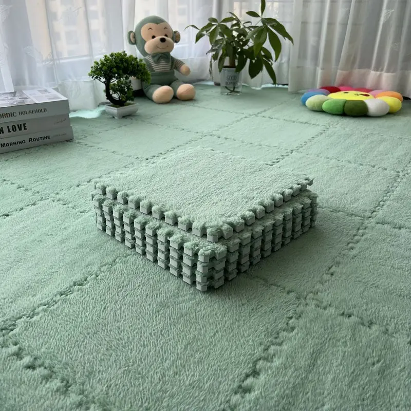 12-Piece Interlocking Carpet Set, Washable Plush Foam Floor Mat, Soft Square Tiles for Bedroom & Game Room, 11.8x11.8 Inches