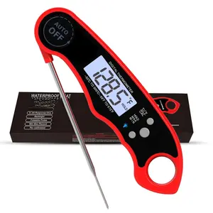 Digital Meat Thermometer for Grill/Cooking   Read   Probe Thermometer w/Backlight and Display for Kitchen, BBQ, Frying, etc. Chicken, Steak,or Burgers, Red