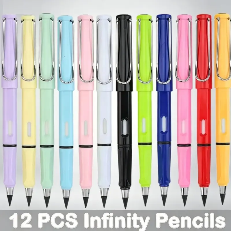 12-Pack Eternal Pencils for Students, No-Sharpening, Inkless, Durable Design, Ideal for Drawing & Writing, Eraser Included