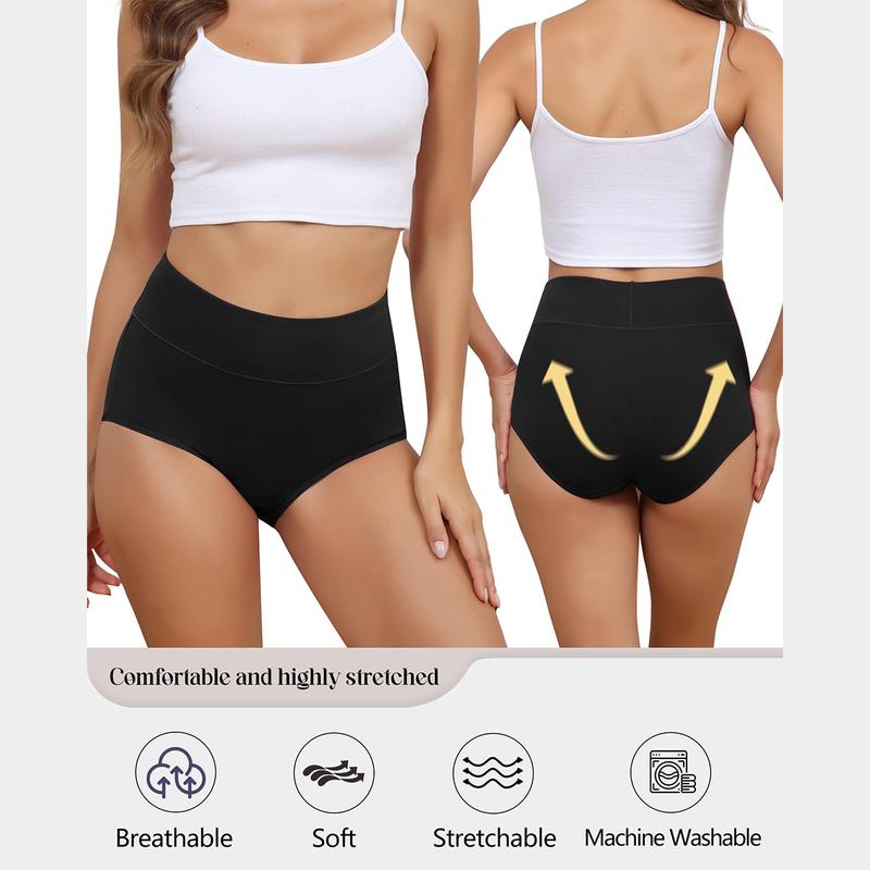 LEVAO Women's High Waist Cotton Underwear Soft Comfy Brief Stretch Ladies Full Coverage Black Panties 5 Pack S-XXL