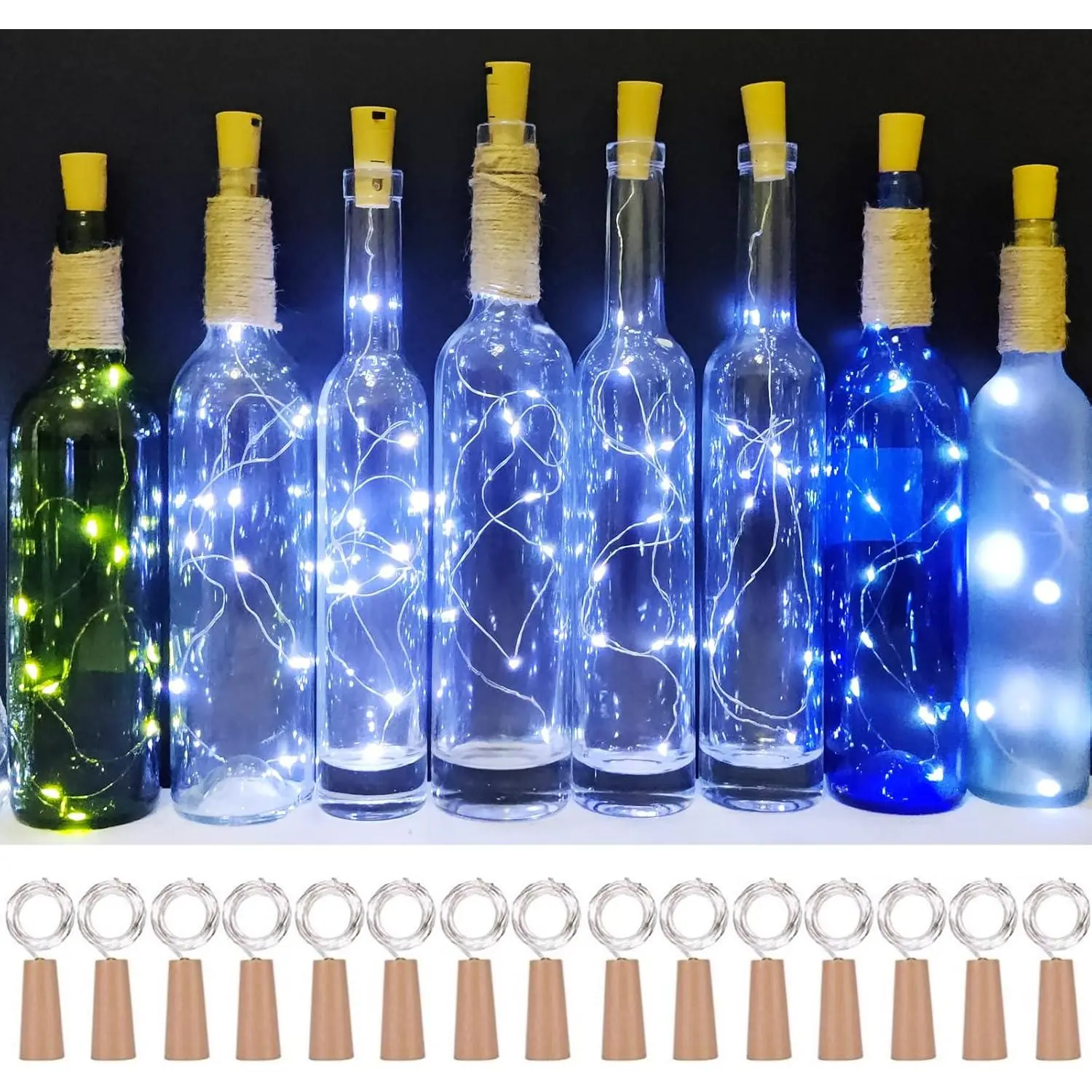 Modern Fairy Lights with Cork, 15-Pack 10-LED 40-Inch Wire-Operated Mini String Lights for Party, Christmas, Halloween Decorations