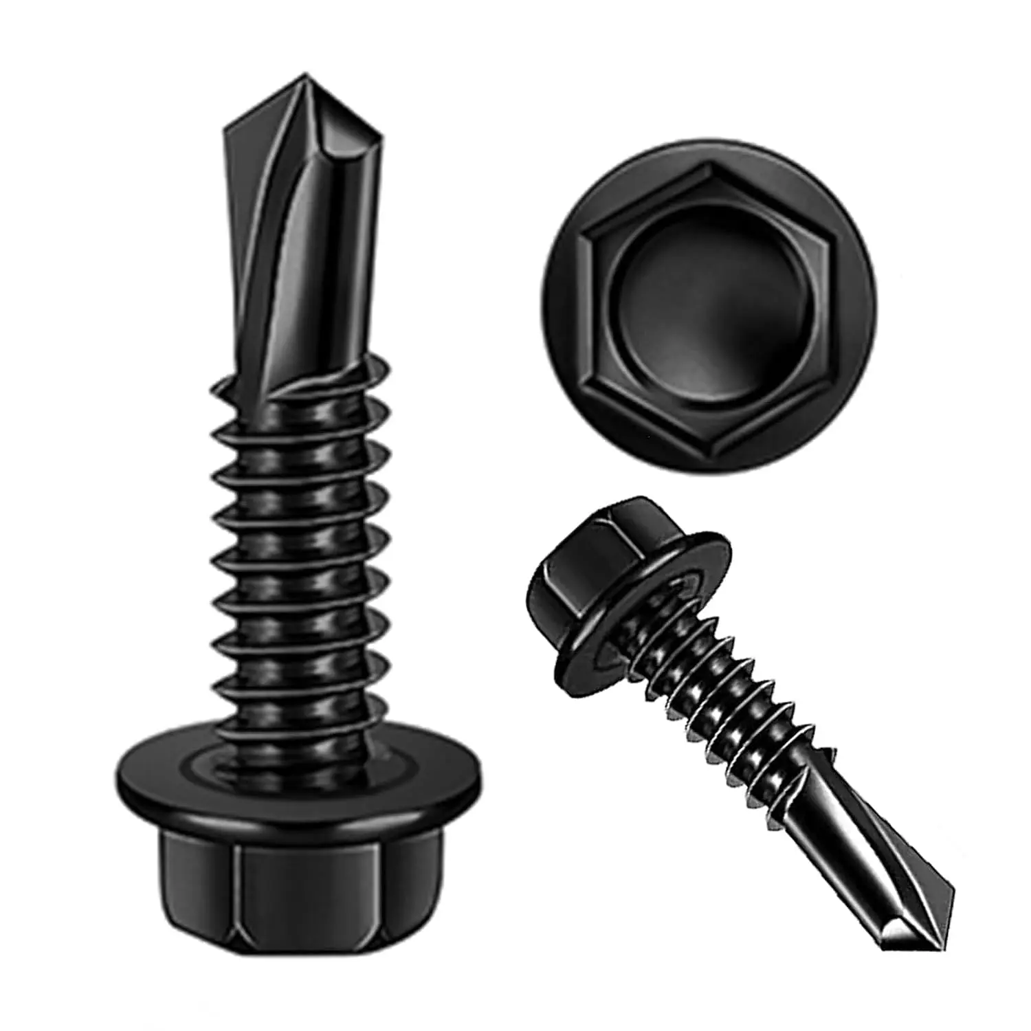 100 count 410 Stainless Steel #8X5/8 Self Drilling Screws for Metal Plates Black hex  High Strength &  Resistant self Tapping Screw (HEX #8X5/8)