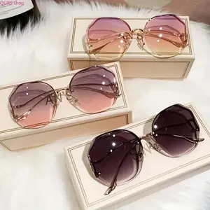 2026 Unisex Oversized Semi-Rimless Sunglasses, Rose Gold Accent Frames With Blue Light Blocking Lenses, Lightweight Durable Temples With Matching Protective Case For Daily Casual Outfits