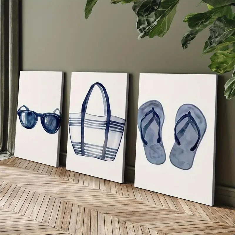 3pcs Lightweight Artistic Navy Watercolor Canvas Wall Art Framed Prints - Indoor Artwork Decoration for Bedroom, Living Room, Perfect Gift for Valentine's Day, Luxury Home Decor