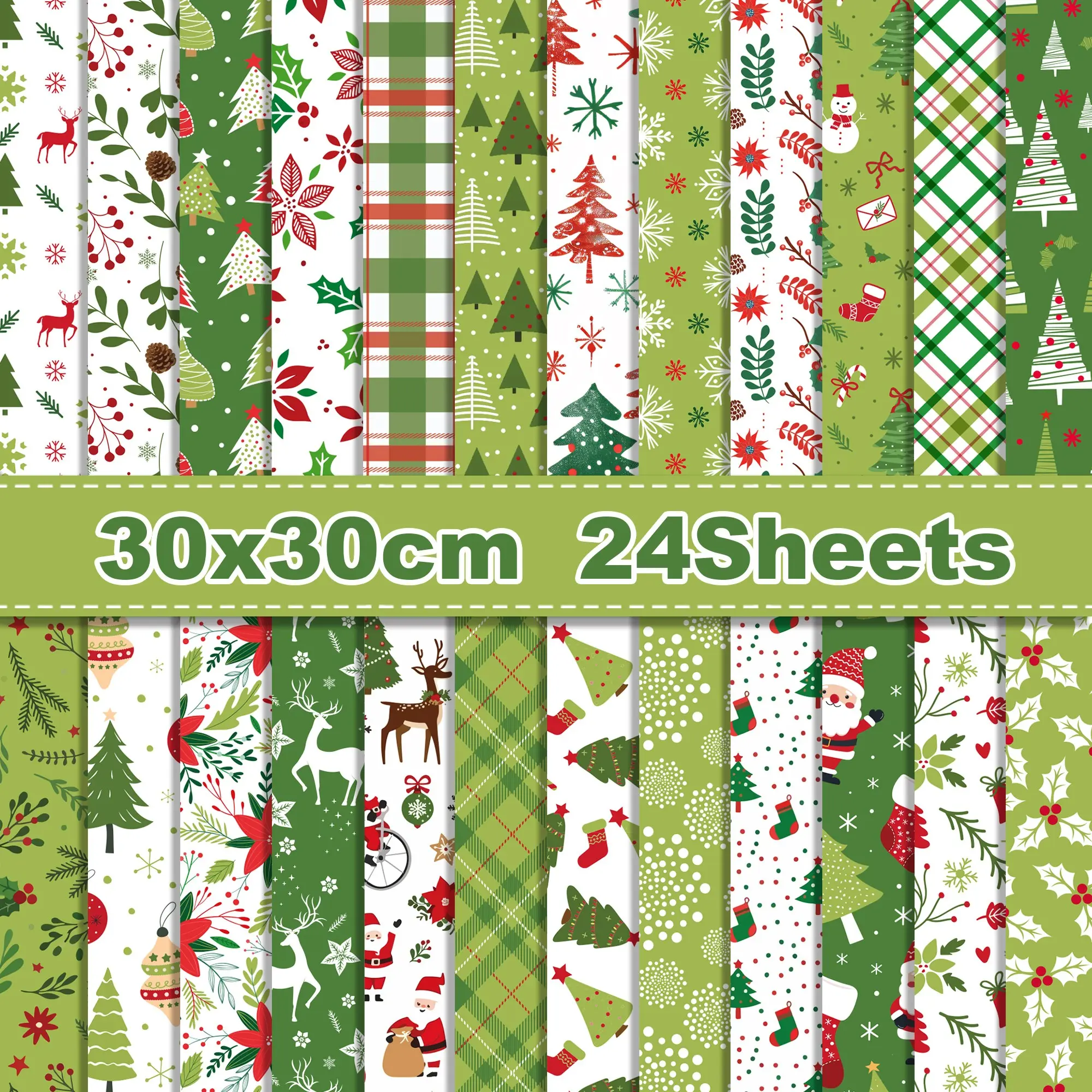 24 Sheets Watercolor Christmas Background Paper, 30x30cm, DIY Craft Material, Reindeer Tree Decor, Scrapbooking, Card Making, Gift Box Lining