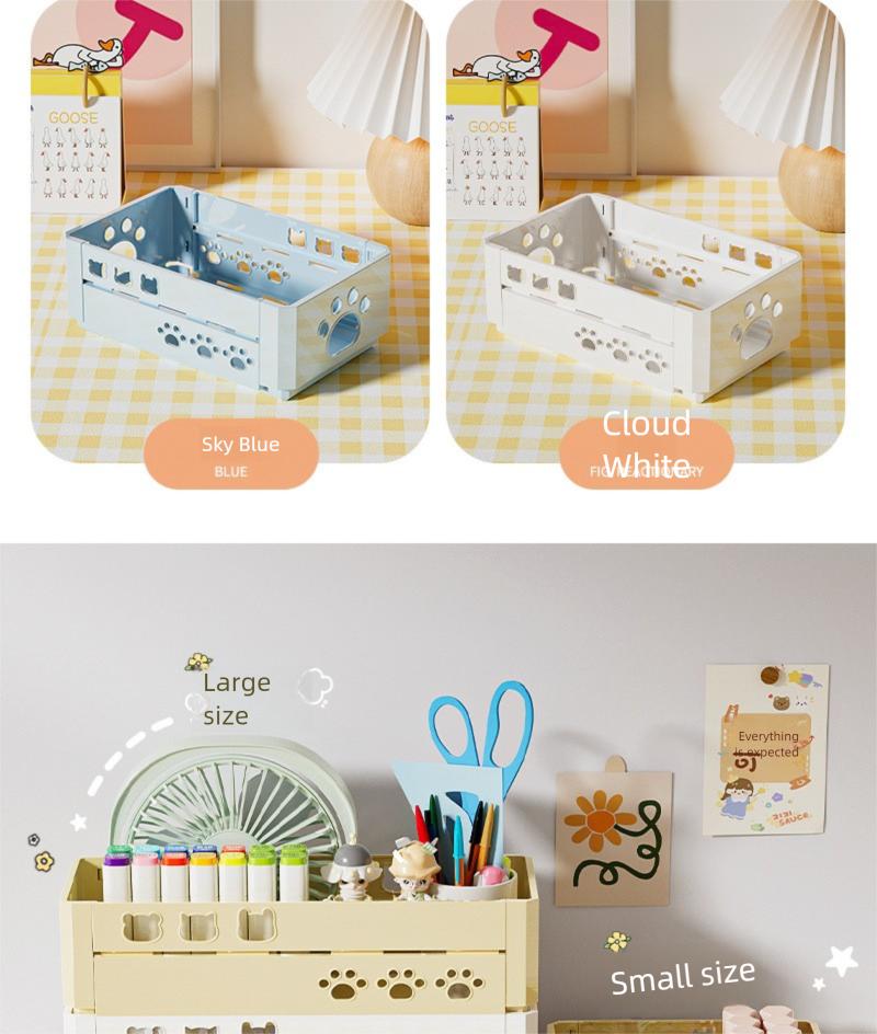 Clario "Rainbow Palette" Aesthetic Trio Folding Crate — Modular Desktop Storage for Stationery and Desk Reset. This Collapsible Pastel Organizer is Perfect for Skincare, Washi Tape and Office Supplies. Pinterest Style Space Saving Solution