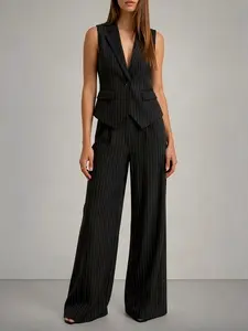 Women's 2-Piece Set: Striped Blazer Vest & Bell Pants, Vintage Professional Style, Suitable for Office, Formal Events, Spring Fall