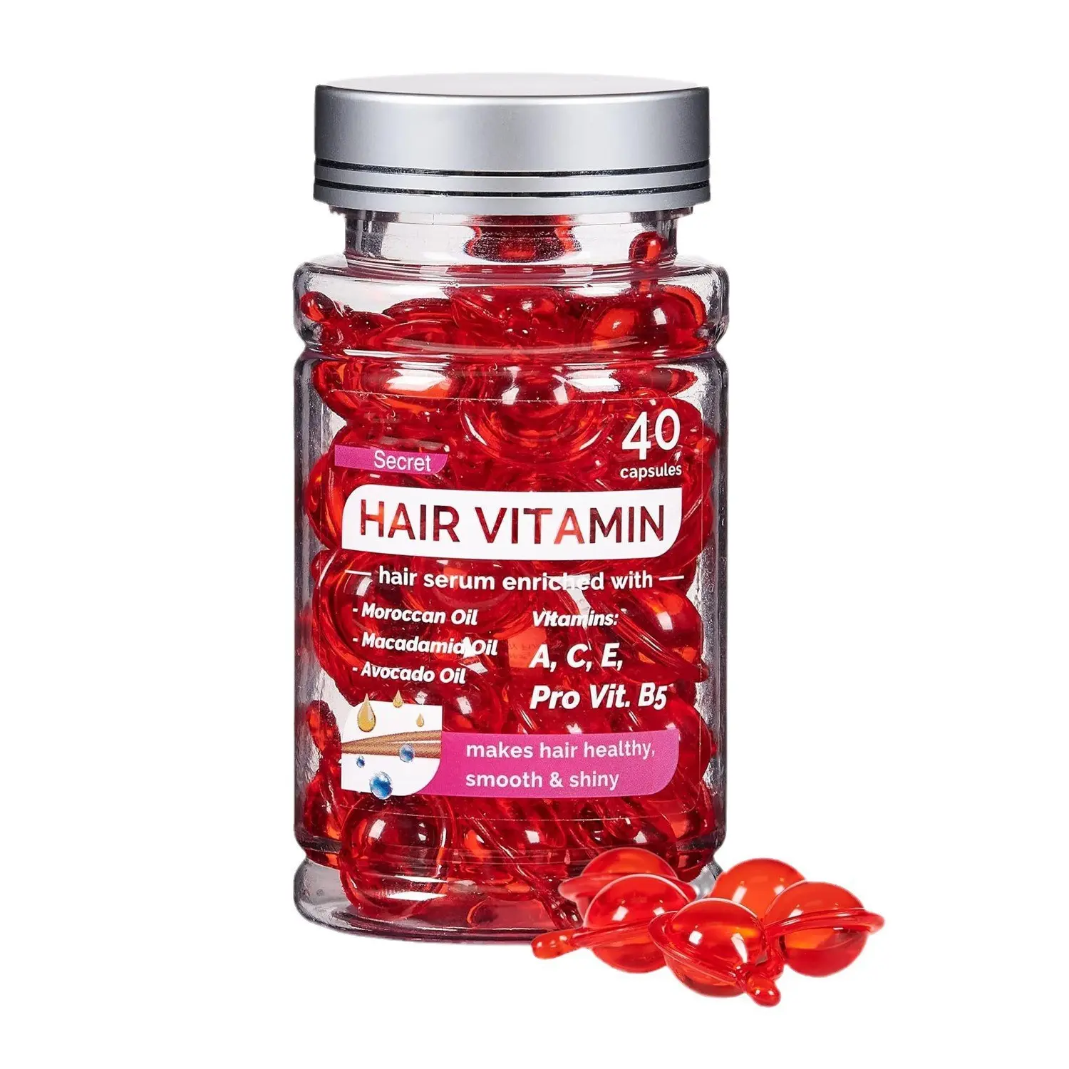 Hair Vitamin Essence Capsules, Haircare Serum, Leave-In Hair Repair Treatment Serum with Moroccan Argan and Avocado Oil plus Vitamins A, C, E and Pro B5, Nourishing Hair, Helps Strengthen and Nourish Hair for Men and Women