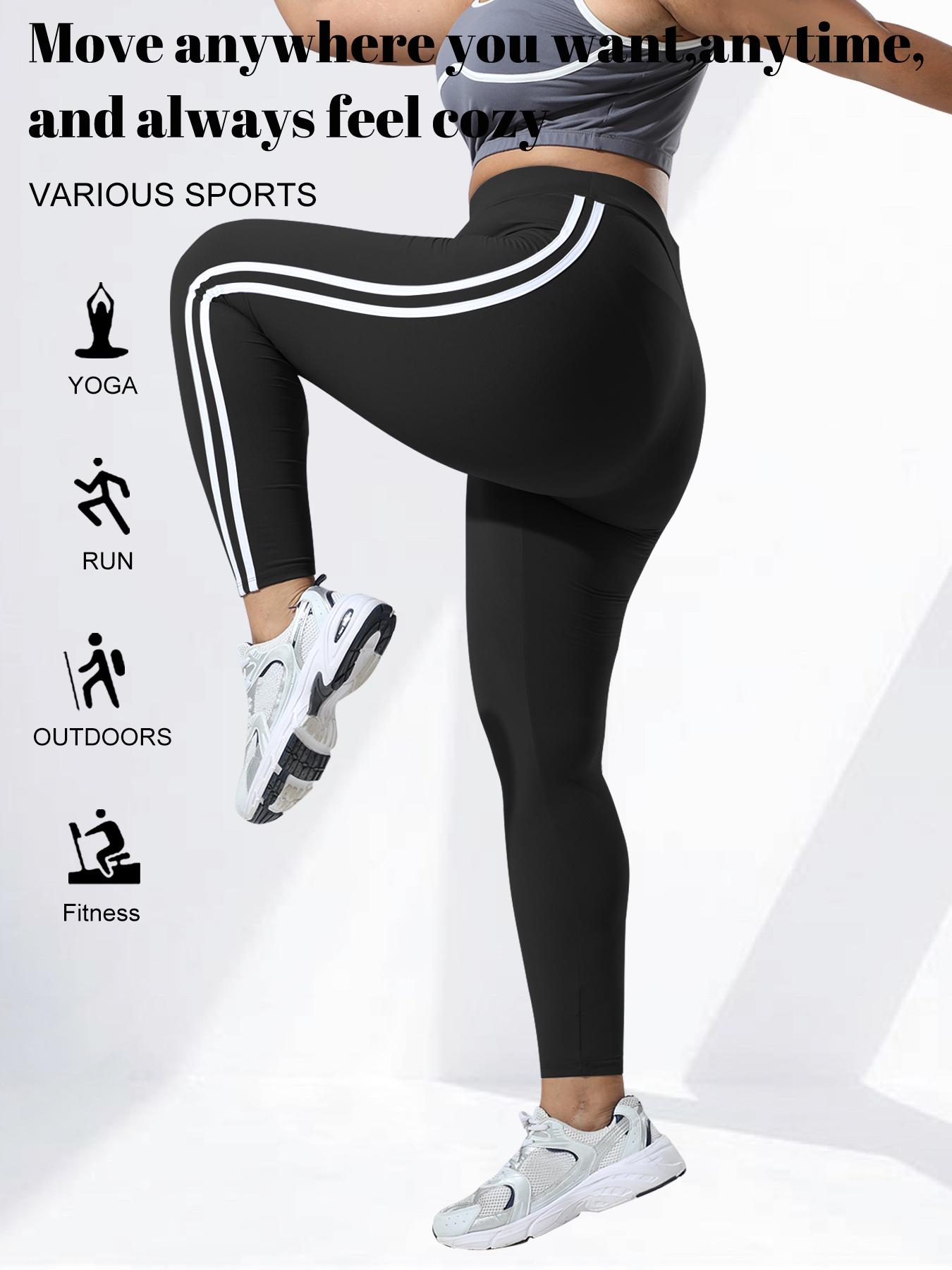 Women's Plus Size High Waist Skinny Pants, Side Colorblock Design, Elastic Comfortable Fit, Fashion Striped Pattern, Casual Wear，Cherry, High Waisted Leggings