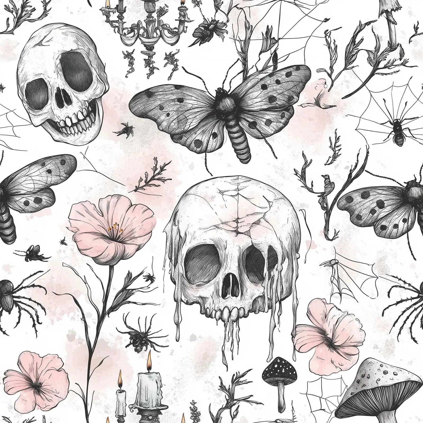 Gothic Skull Halloween Wallpaper, Butterfly Floral Pattern Pet Wall Paper, Self-Adhesive Waterproof Peelable Easy Install Contact Paper, Peel And Stick Wallpaper Designs