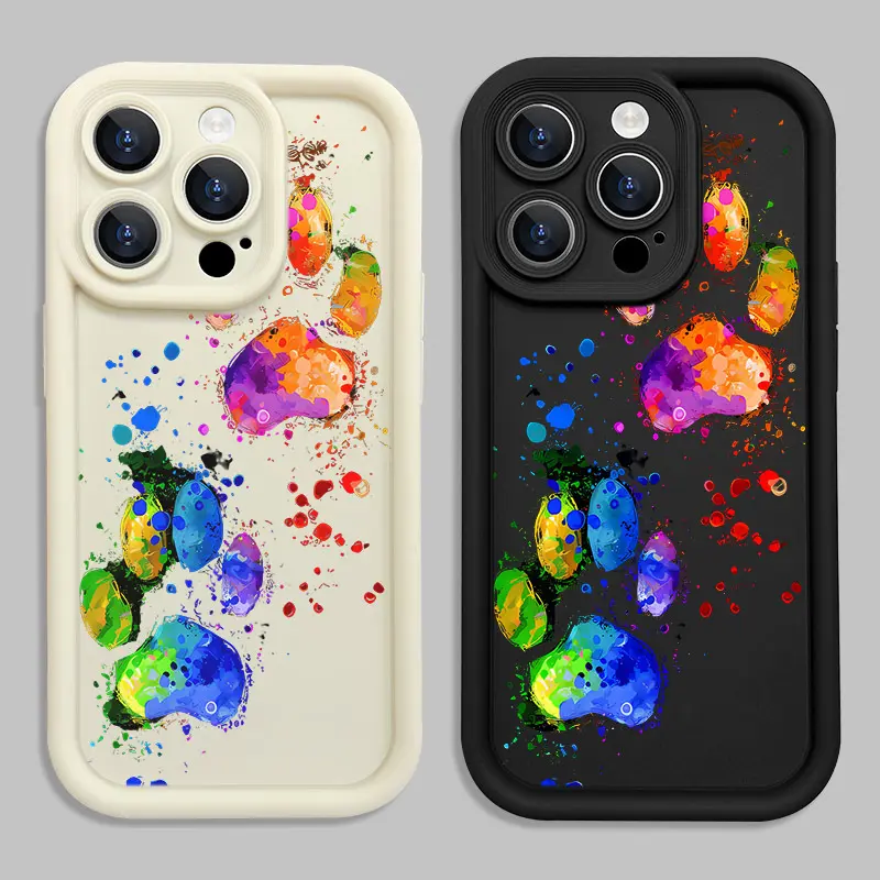 Colorful animal paw prints phone shell B508 for iPhone 16/15/14/13/12/11/Plus/Pro/Pro Max Series - Shockproof Case, Stylish Design