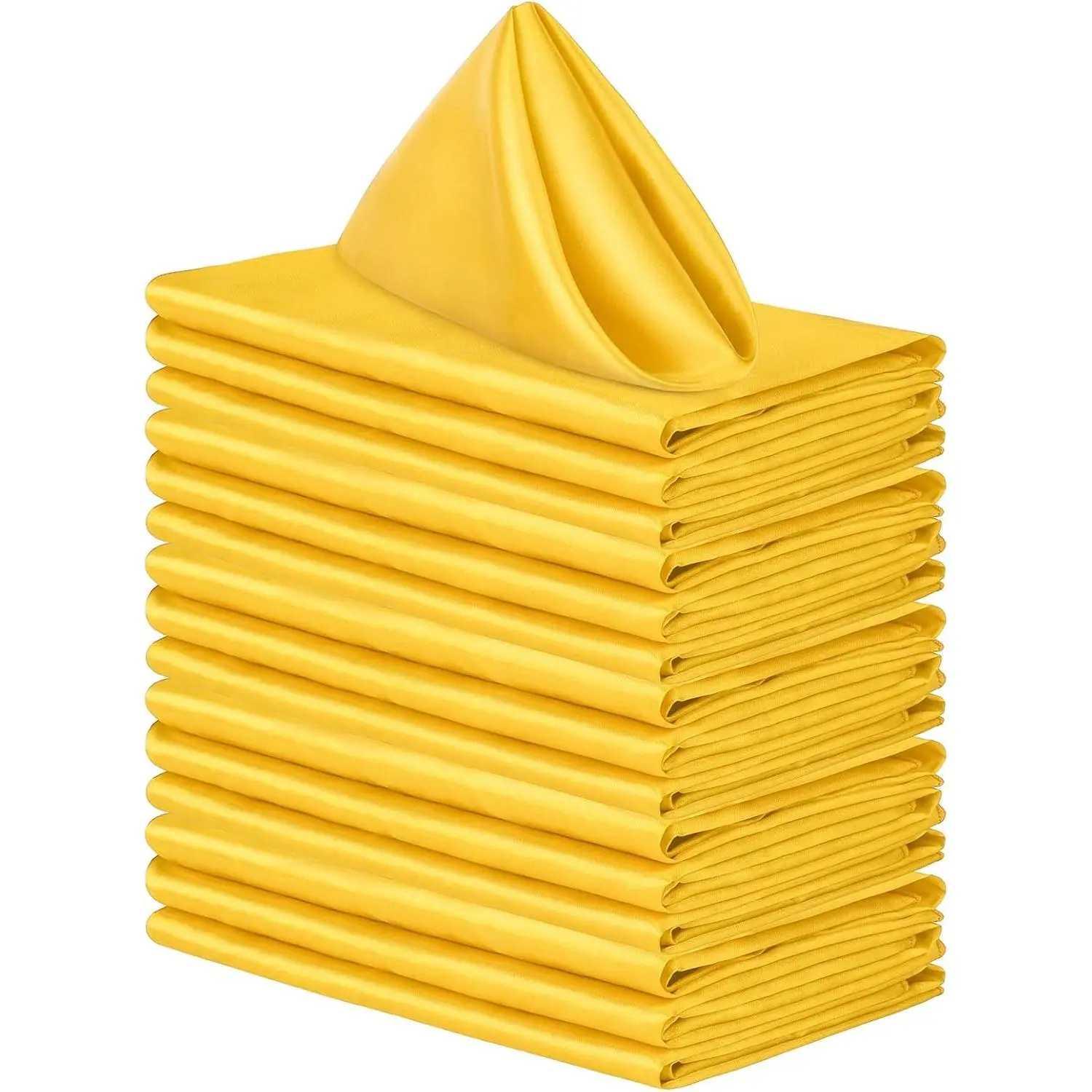 16 Pack Square Satin Napkin Bright Silk Table Napkin Soft Smooth Fabric Table Napkin for Wedding Banquet Party Decoration, Yellow, 17 x 17 Inch