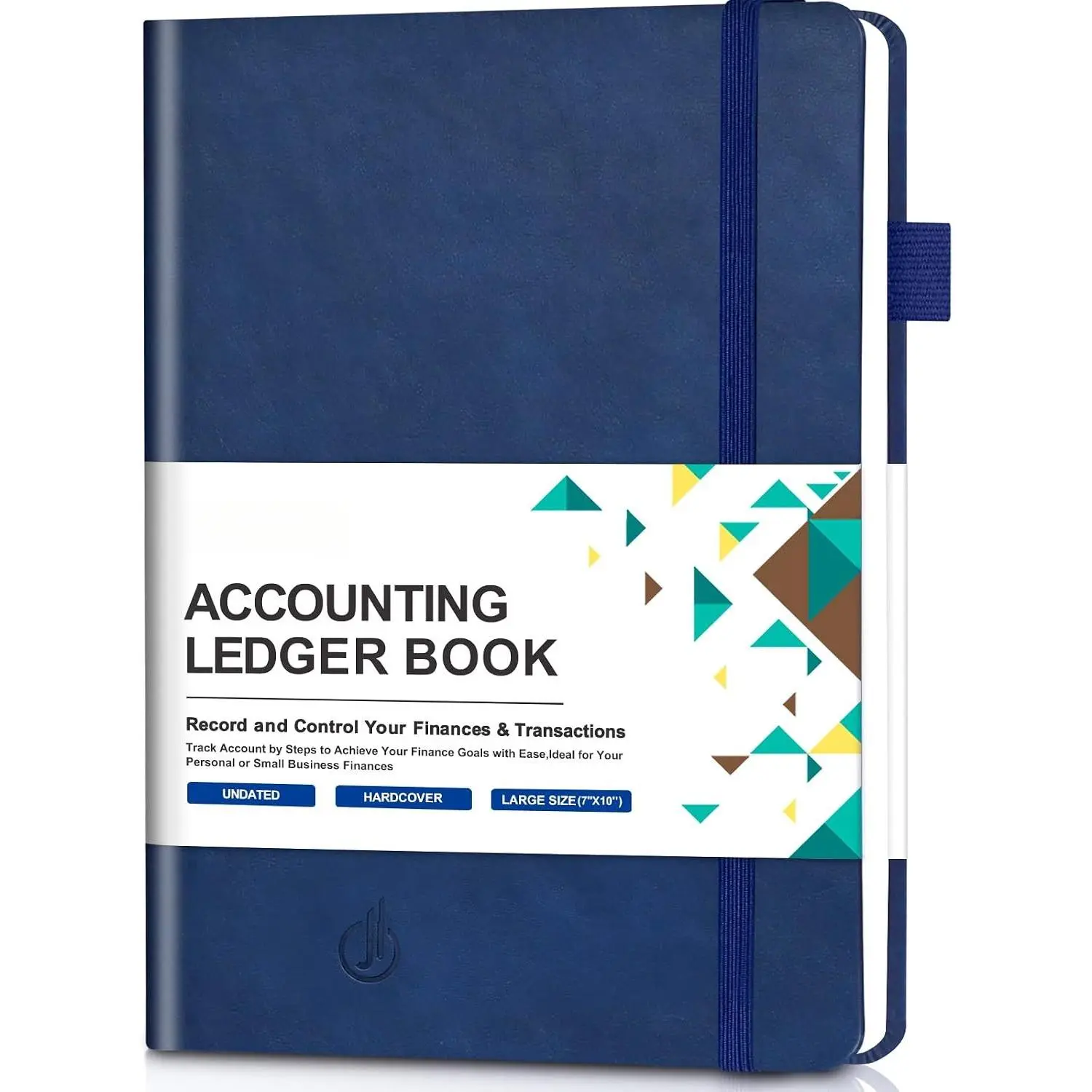 Classic Hardcover Accounting Notebook (7x10 in) - Synthetic Paper, Elastic Band, for Small Biz Users - Track Finances, Accounts, Deposits, Expenses - Navy Blue Office Accounting Supply