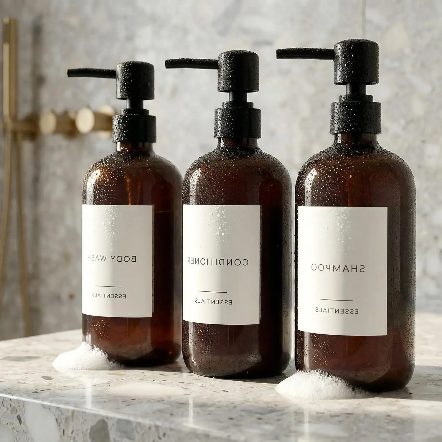 Stylish Shampoo & Conditioner Dispenser Set of 3 - 21oz PET Bottles with PumpsGift