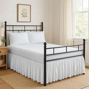 Ruffled Bed Skirt Split Corners with Platform, Tailored Fit Hotel Quality Wrinkle Free-Soft Microfiber Dust Ruffle, Upto 14 Inch Drop, King, White