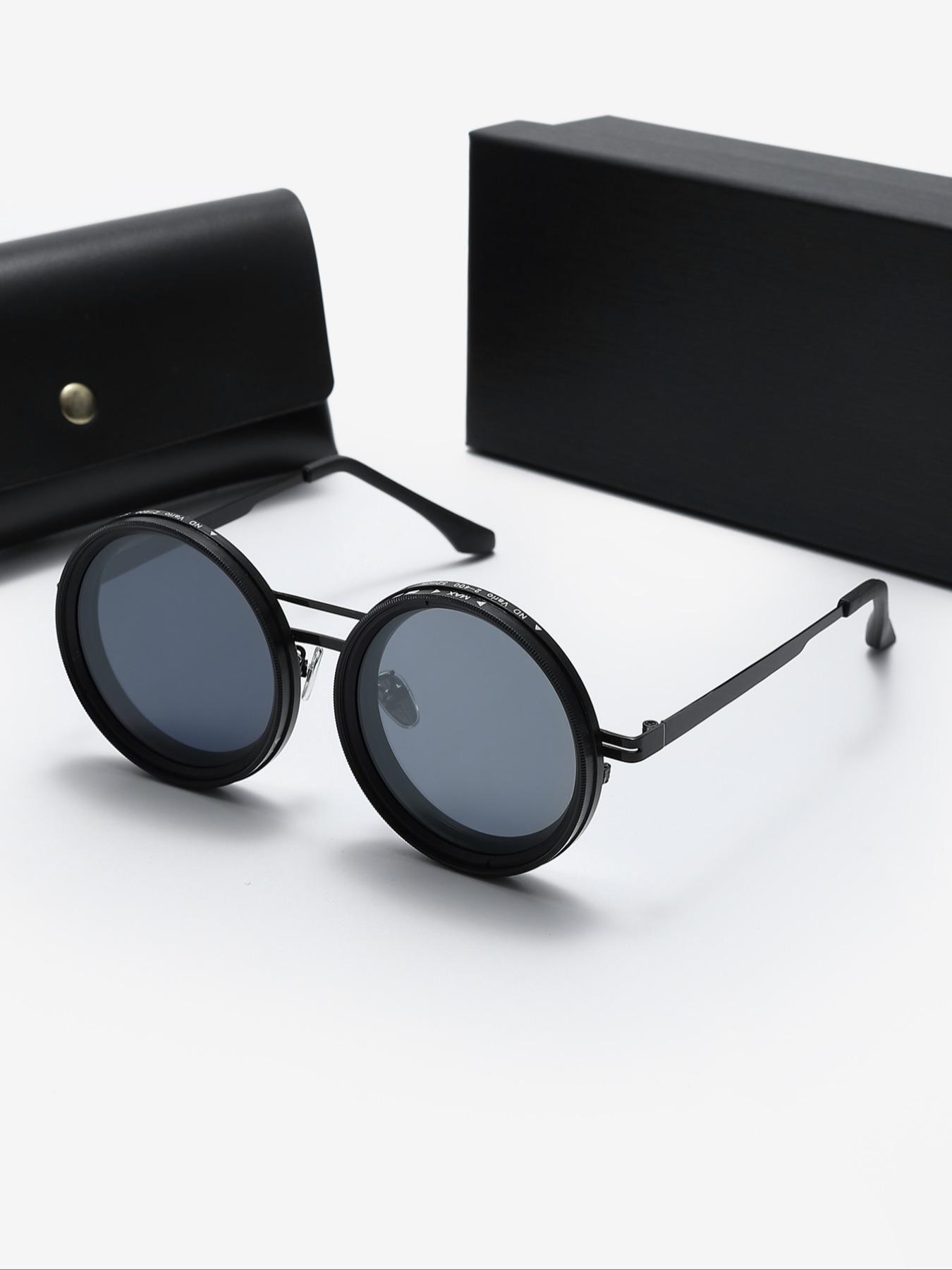 One-mirror with Multiple Uses, Manual Dimming Sunglasses, Adjustable Tint Polarized Round Sunglasses, UV Protection Eyewear for Men, Trendy Casual Sunglasses, High Quality