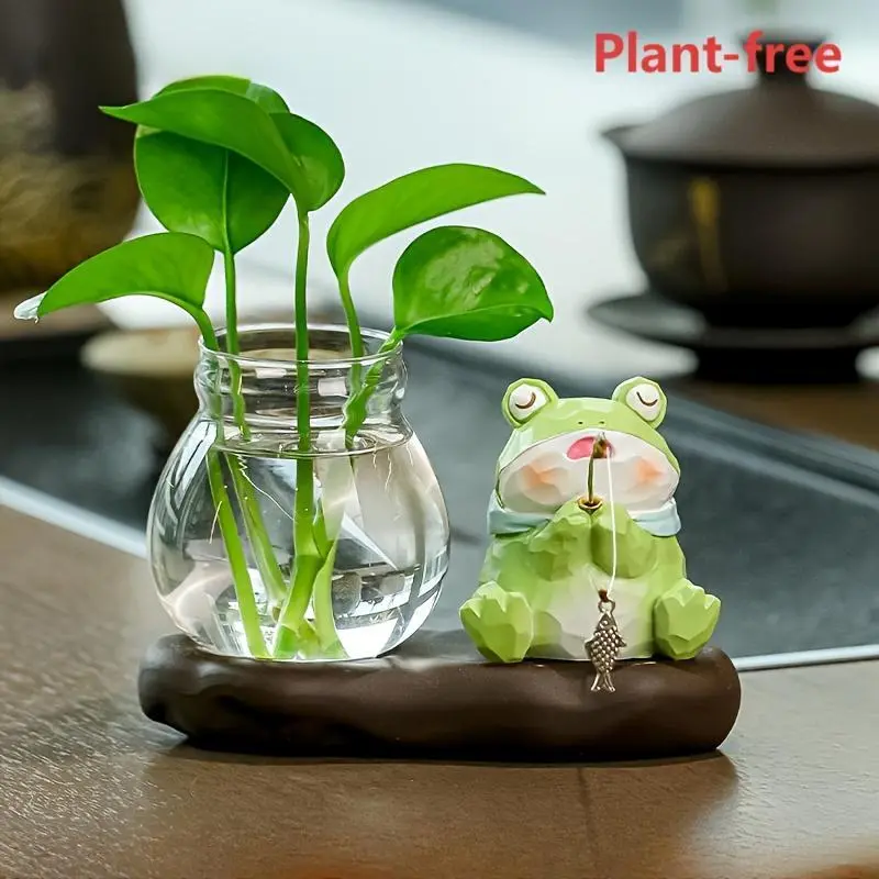 Cute Ceramic Cat & Frog Hydroponic Flower Pot Set – Desktop Vase for Indoor Plants – Funny Planting Pot for Home Decor – Ideal Gift for Plant Lovers – Cute Plant Pots