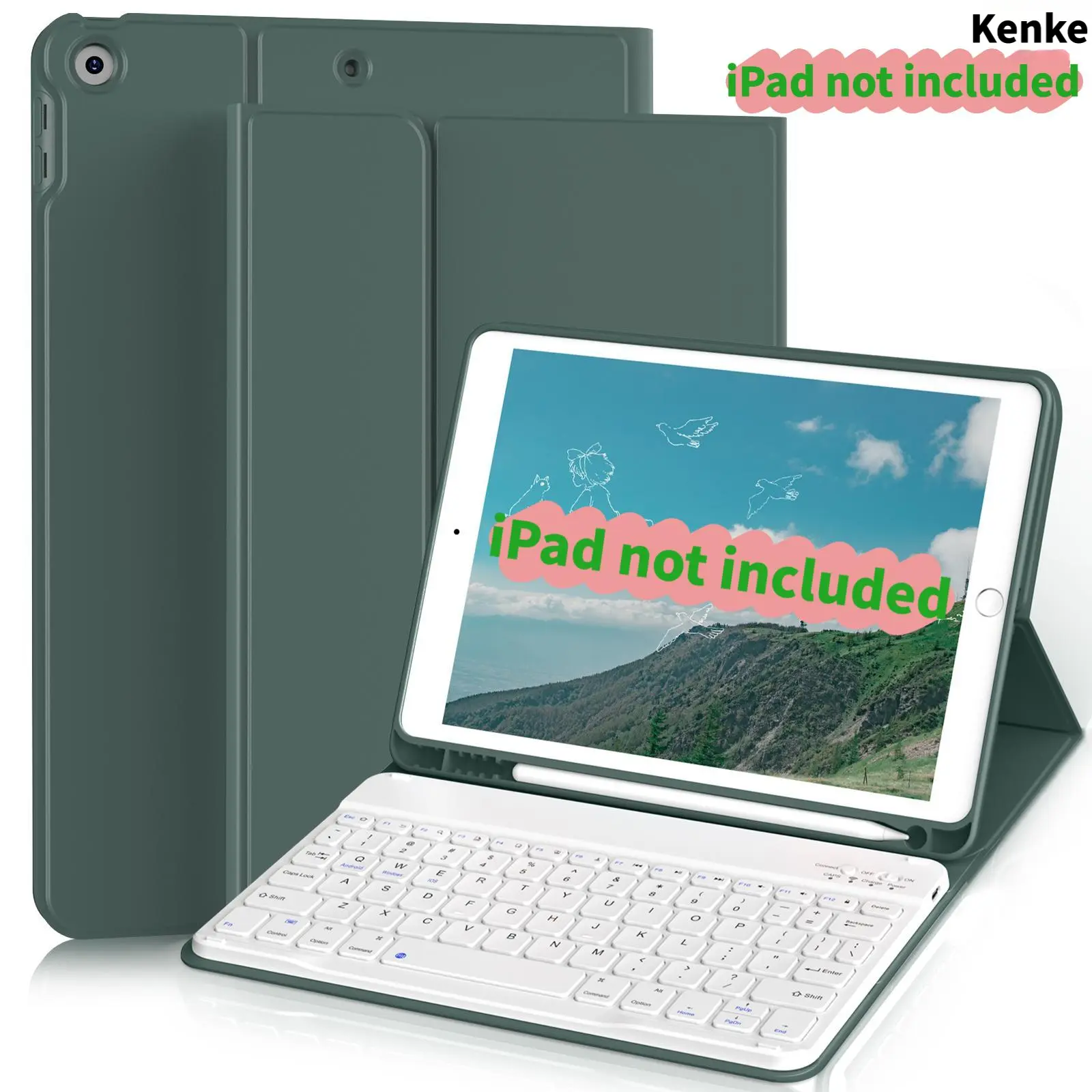 Kenke Bluetooth Keyboard Case for iPad with Pencil Holder, Magnetic Detachable Keyboard, Multi-Angle Stand, Protective Tablet Cover Compatible with iPad 7th/8th/9th/10th/11th Gen, A16, iPad Air 11-inch & 13-inch