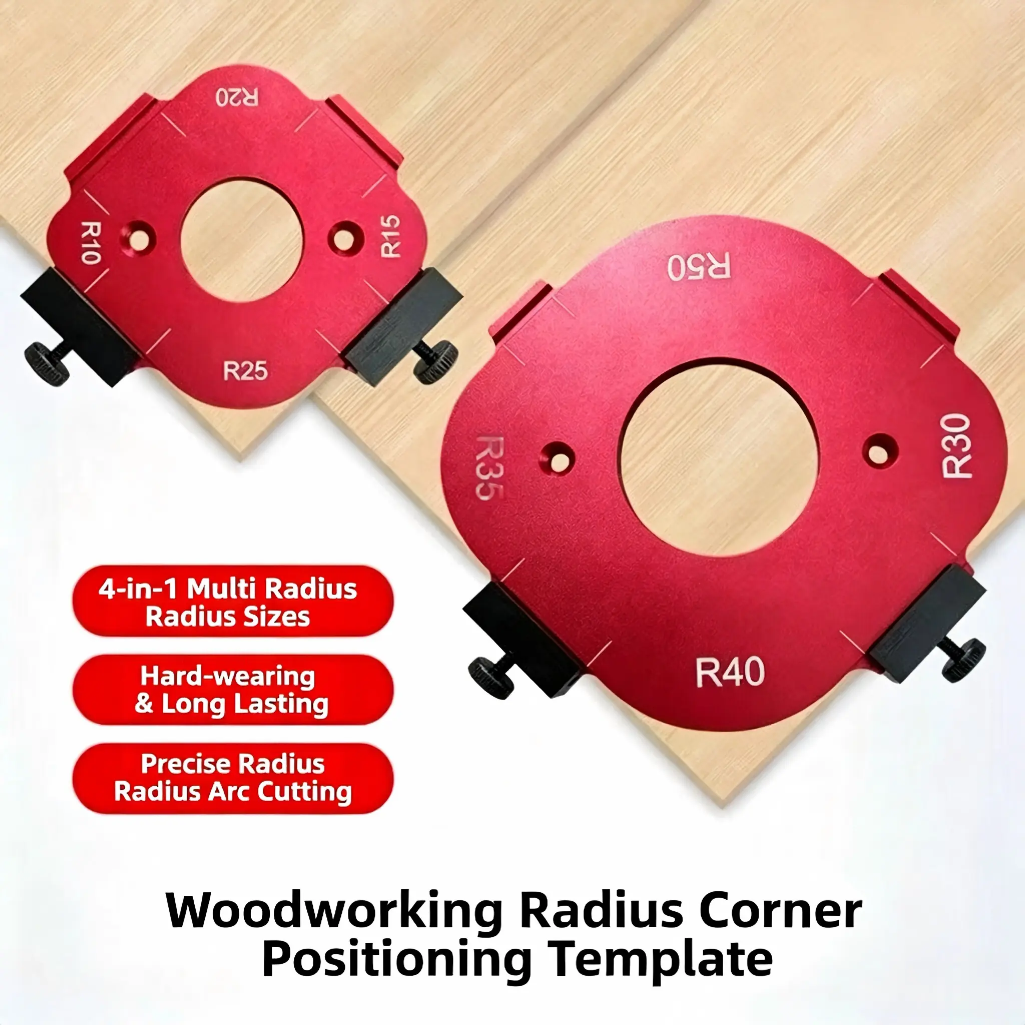2Pcs Wood Radius Jig Kit with Included Router Bit, Precise Corner Trimming Locator for Wardrobe Panels, Complete Arc Chamfer Toolset for Custom Furniture
